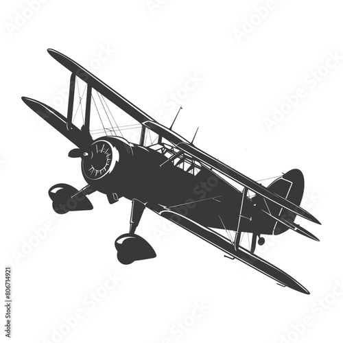 Silhouette Biplane Aircraft black color only