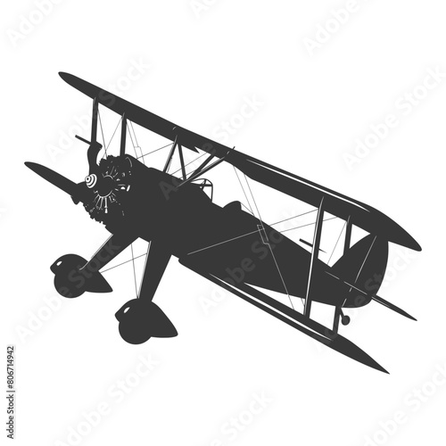 Silhouette Biplane Aircraft black color only