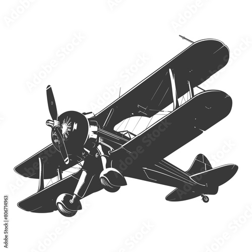 Silhouette Biplane Aircraft black color only