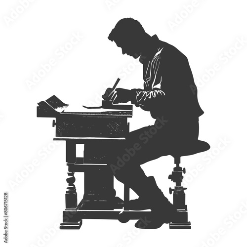 Silhouette bookbinding in action full body black color only