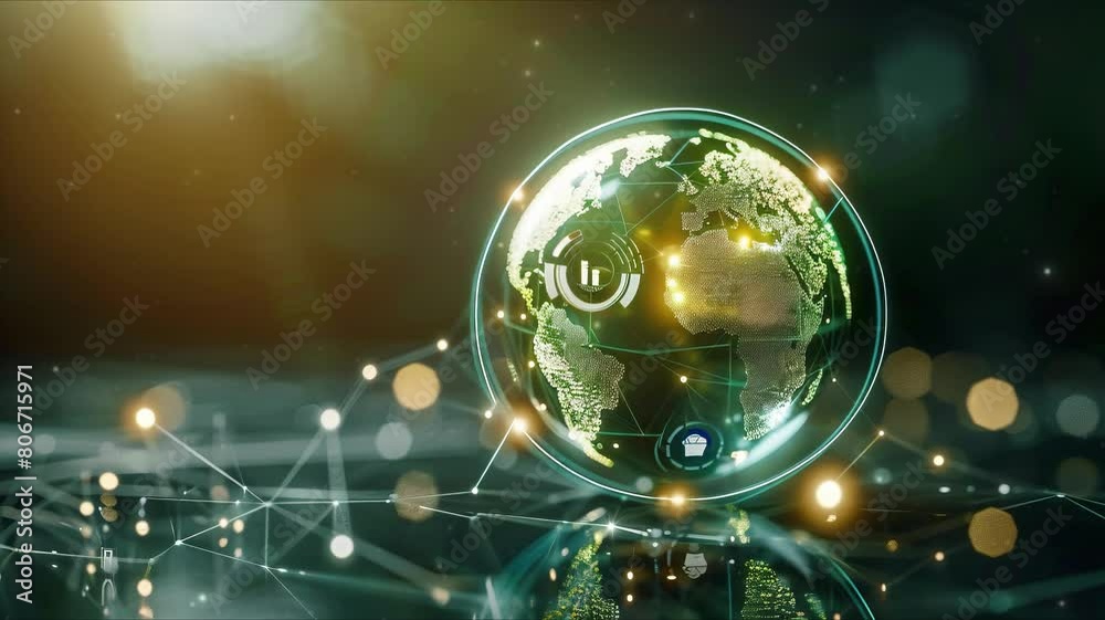 Crystal globe with sustainable development and ESG icon for environment social, governance, and business cooperation for World sustainable environment social governance concept. Earth Day Crystal globe with sustainable development and ESG icon for environment social, governance, and business cooperation for World sustainable environment social governance concept. Earth Day