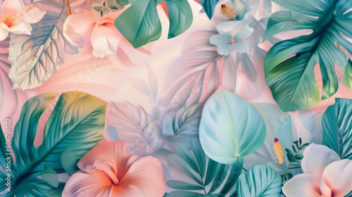 Detailed view of colorful floral wallpaper with vibrant flowers and green leaves