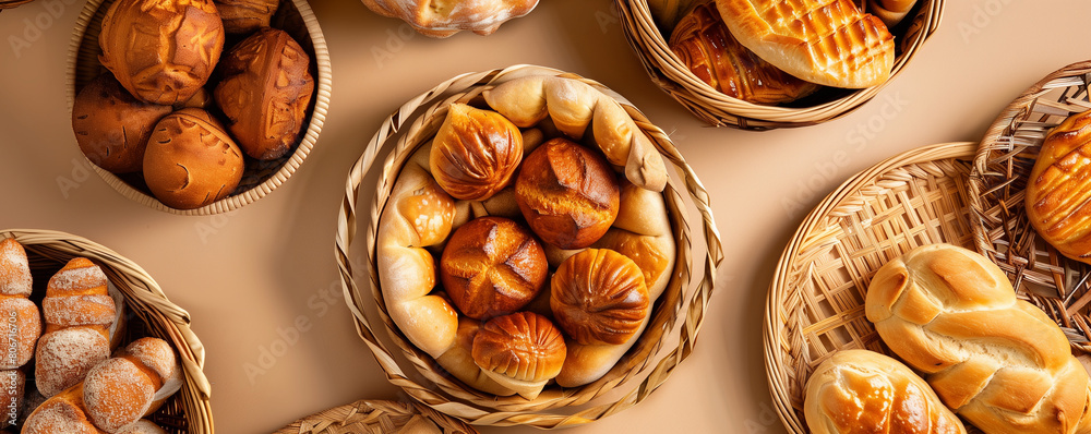 Fototapeta premium Luxurious Assortment of Baked Goods on Elegant Beige Background