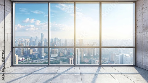 large window with cityscape view in the distance