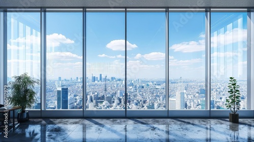 large window with cityscape view in the distance