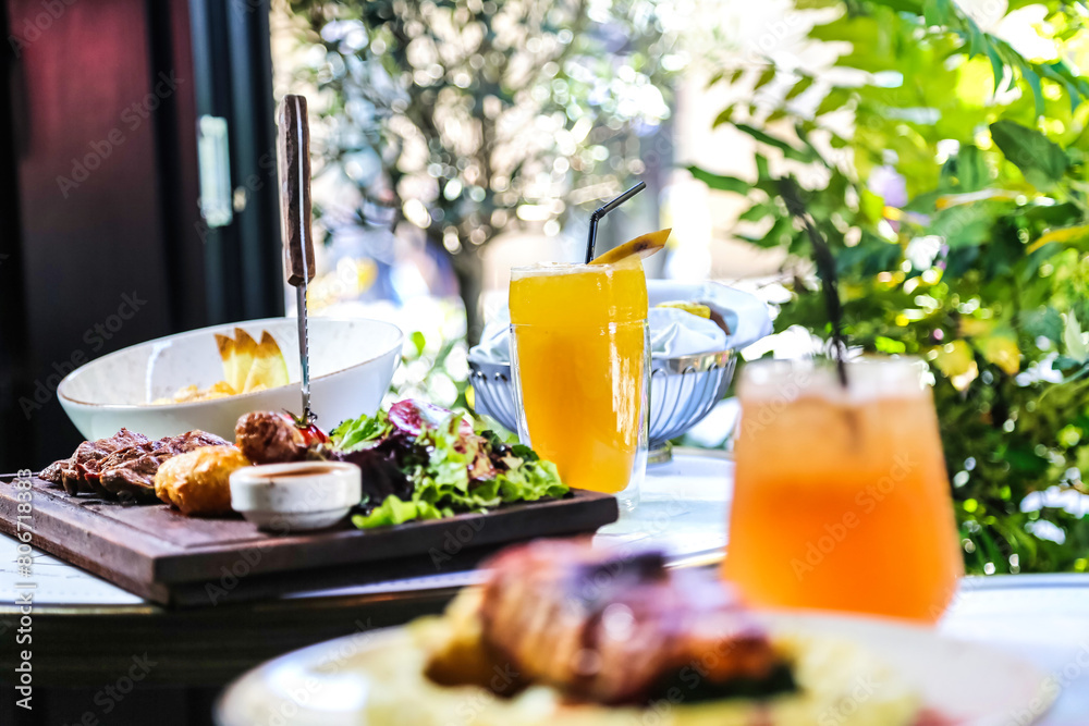 Delicious Plate of Food With Refreshing Glass of Orange Juice Delicious Plate of Food With Refreshing Glass of Orange Juice