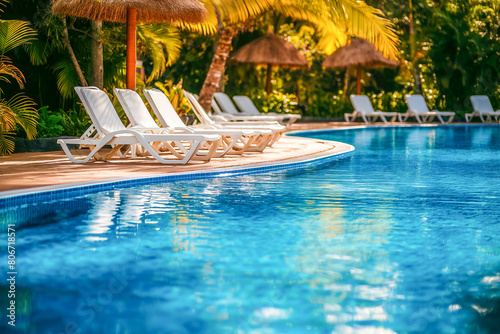 Empty swimming pool in tropical resort in summer © maribom