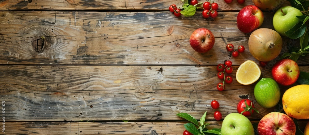 Various kinds of healthy food from vegetables, fruit and meat on a wooden table background Various kinds of healthy food from vegetables, fruit and meat on a wooden table background