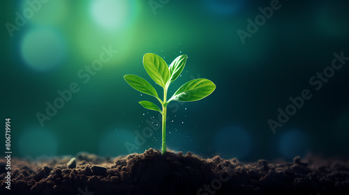 A seedling sprouts from the ground, symbolizing the growth of new life #806719914