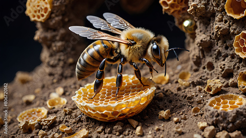 Ai image generate queen bee taking care of eggs photo