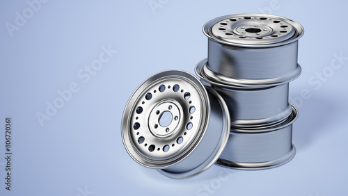 Car wheels isolated on blue background. 3D illustration
