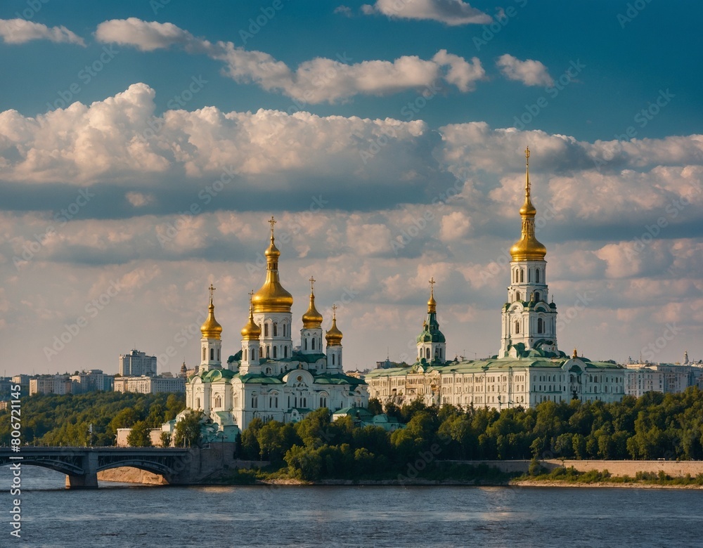 Witness the majestic skyline of Kiev, with its iconic landmarks such as the Kiev Pechersk Lavra and the Motherland Monument set against the backdrop of the Dnieper River