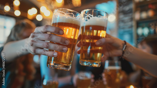 Wallpaper Mural group of people cheering and drinking beer at bar pub table,generative ai Torontodigital.ca