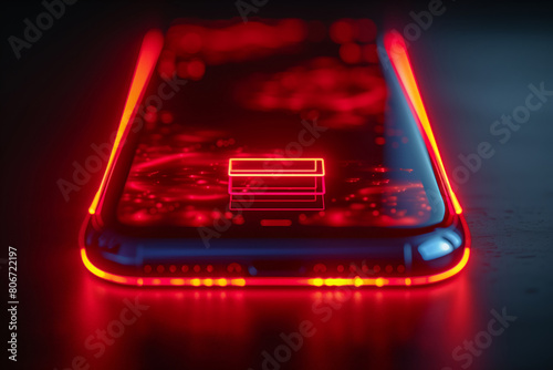 Futuristic Smartphone Illuminated by Neon Red Lights in Darkness.