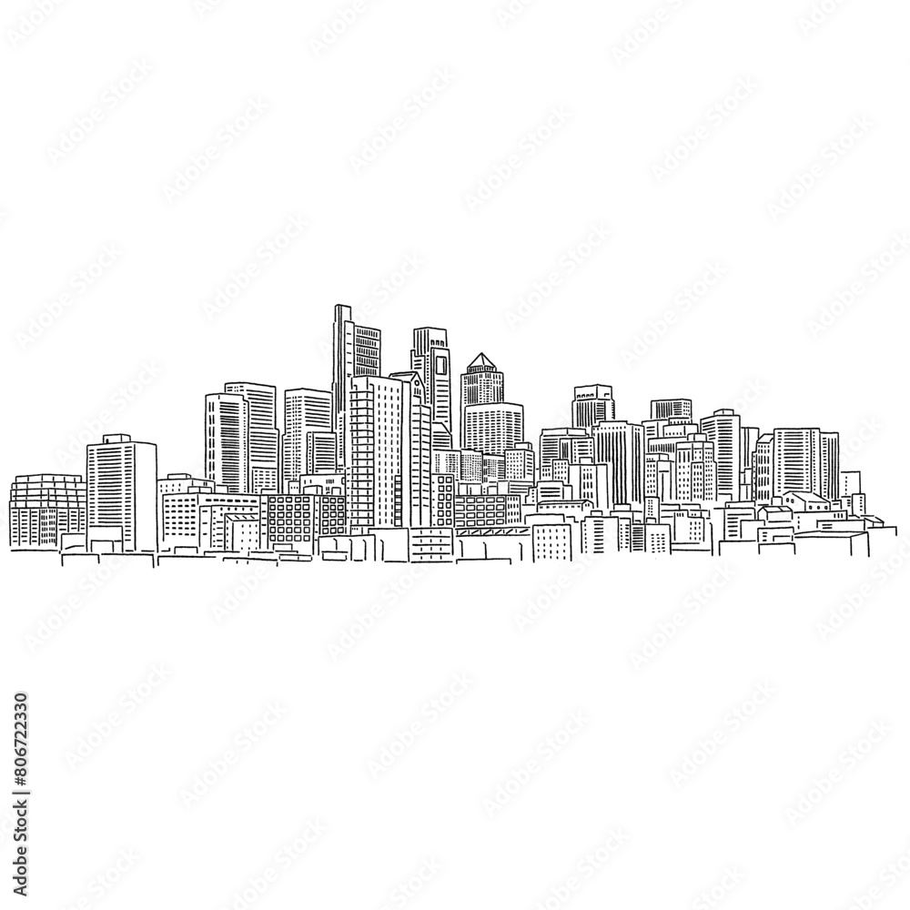 City graphic cityscape skyline Hand drawn Line art sketch illustration vector 