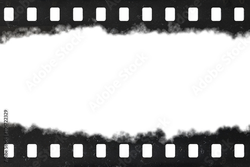 Tattered celluloid filmstrip with natural rough dust and scratches