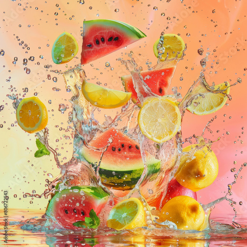 water splashing  mixed fruit