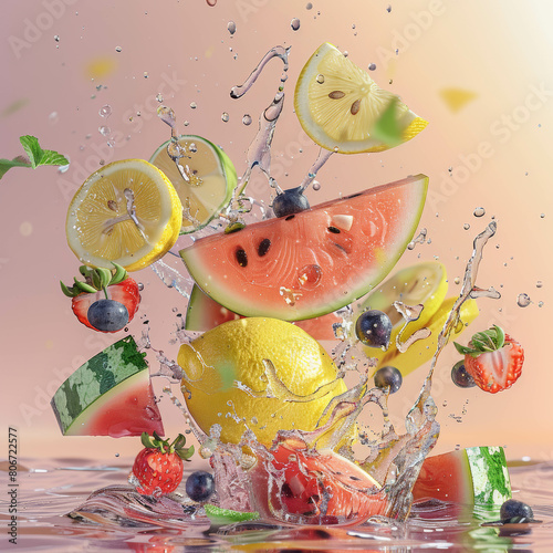 water splashing  mixed fruit