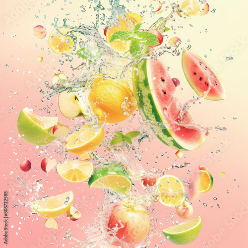 water splashing  mixed fruit