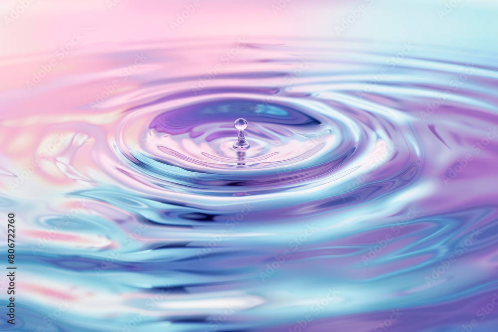 3D fluid holographic illustration with a drop falling in the water creating ripples 3D fluid holographic illustration with a drop falling in the water creating ripples