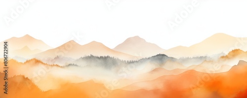 Orange tones watercolor mountain range on white background with copy space display products blank copyspace for design text photo website web banner 