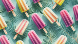 colorful popsicle pattern against plant background