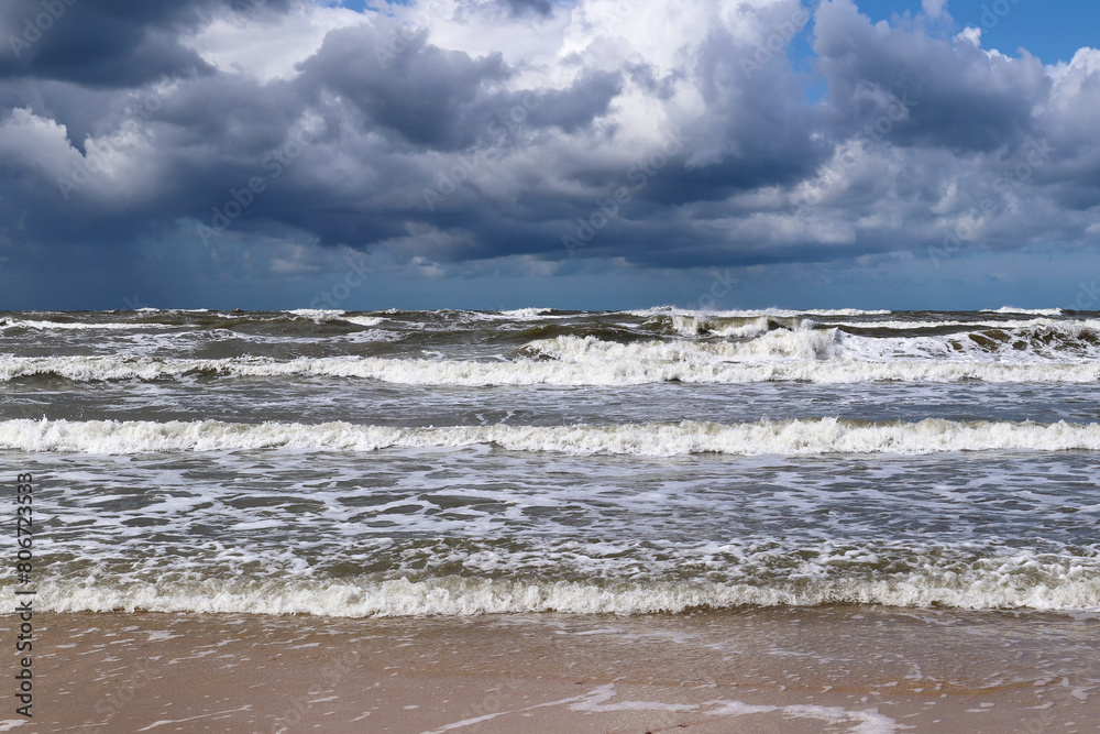 Rough seas and waves on the Baltic Sea coast in the Slovincian National Park Rough seas and waves on the Baltic Sea coast in the Slovincian National Park