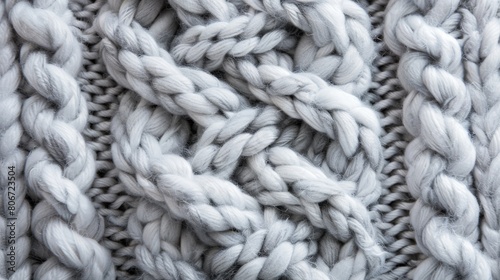 Detailed Texture of a Gray Knitted Wool Blanket.