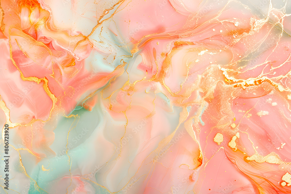 Obraz premium Alcohol ink is translucent. Abstract delicate marble texture background with gold veins. Designer wrapping paper, wallpaper.