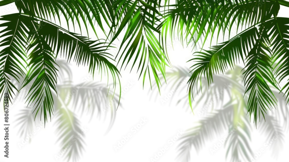 Naklejka premium White Background With Shadow Of Tropical Palm Leaves, Cartoon Background