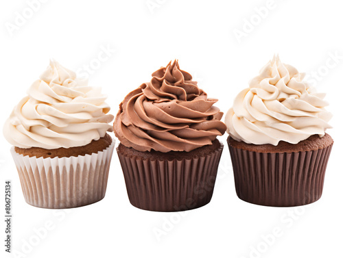 a row of cupcakes with frosting