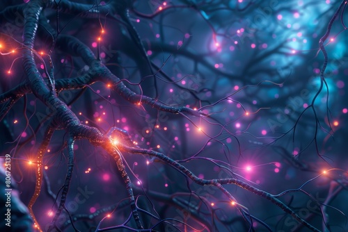 Neural connections form intricate networks in the brain  enabling communication and processing of information.