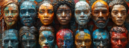 A conceptual image of a made up of diverse faces  representing global diversity. 