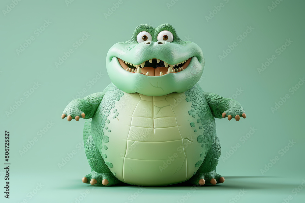 A playful and friendly cartoon alligator illustration stands smiling against