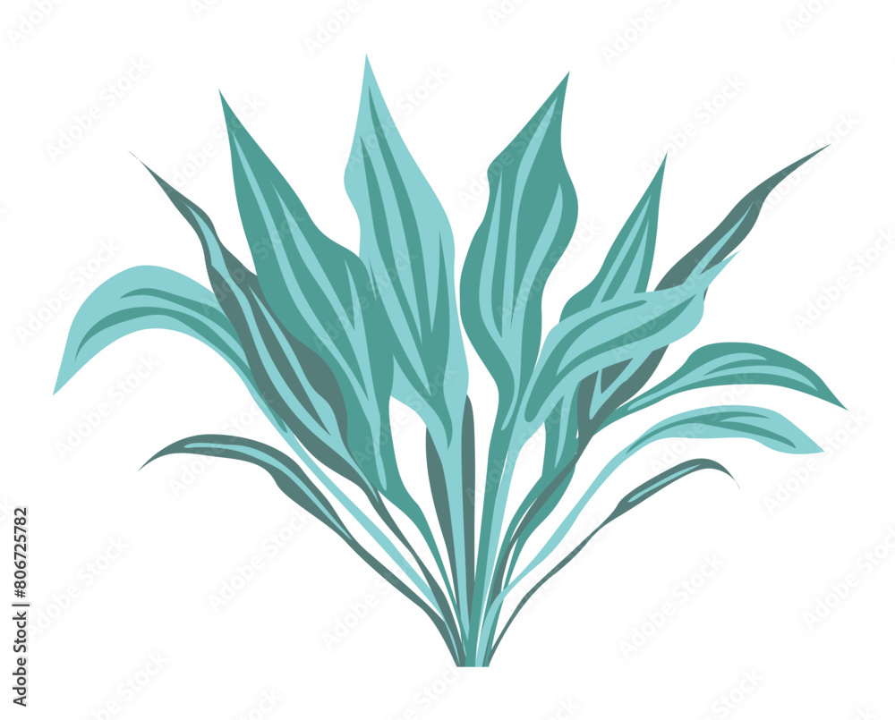 Fototapeta premium Green leaves bush in flat design. Foliage shrub, abstract herbal twigs. Vector illustration isolated.