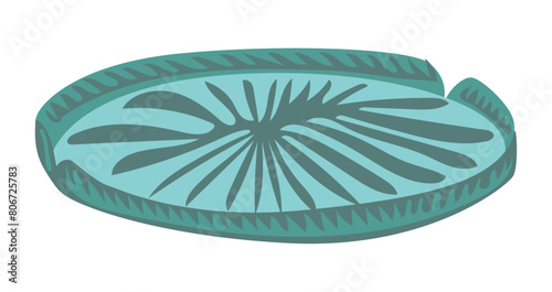 Water lily pad in flat design. Green rounded leaves of lotus aquatic flower. Vector illustration isolated.