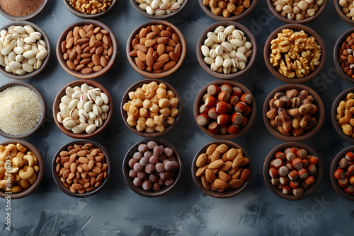 Various types of nuts in the bowls make a perfect addition to any dish or recipe