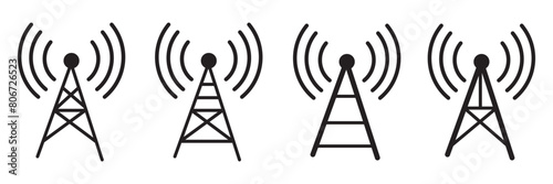 Wireless antenna tower icon. Antenna tower simple icons set. Collection of wireless, telecommunication antenna icons on white background. EPS 10