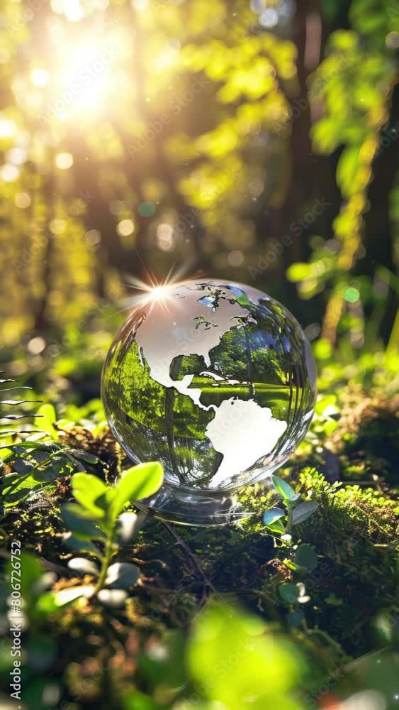 Crystal globe with sustainable development and ESG icon for environment social, governance, and business cooperation for World sustainable environment social governance concept. Earth Day Crystal globe with sustainable development and ESG icon for environment social, governance, and business cooperation for World sustainable environment social governance concept. Earth Day