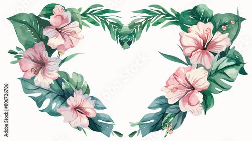 Beautiful flower and leafs heart shaped frame Vector