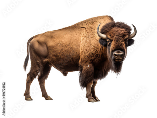 a bison with horns standing