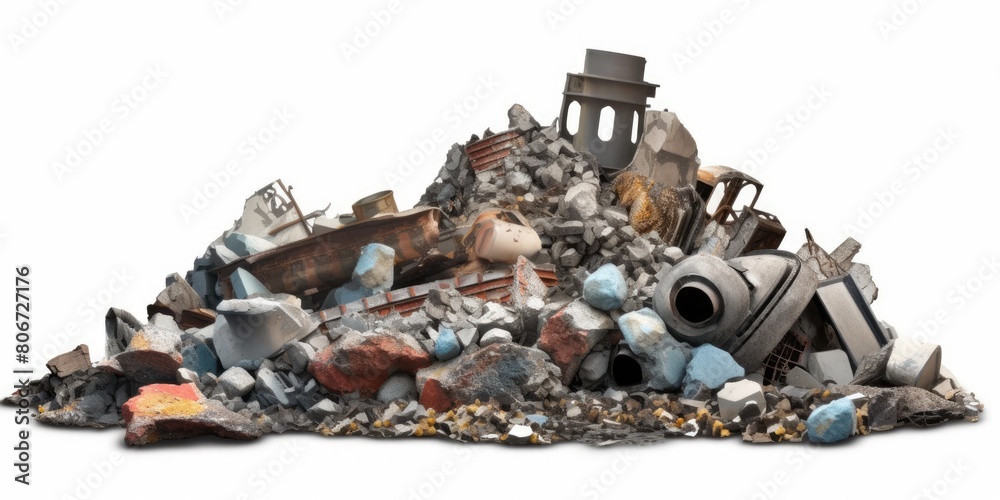 Construction debris from concrete, asphalt after the construction of the house isolated on white background. Construction debris from concrete, asphalt after the construction of the house isolated on white background.