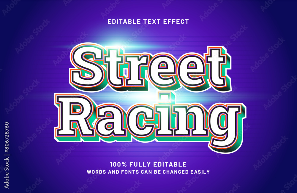 Fototapeta premium street racing editable text effect in racing and speed text style