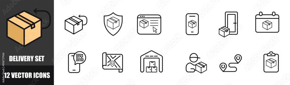 Delivery icon set. Linear style. Vector icons Delivery icon set. Linear style. Vector icons