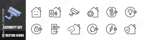Security icon set. Smart home icons. Linear style. Vector icons