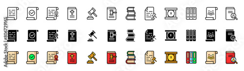 Court icons collection. Linear, silhouette and flat style. Vector icons