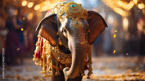 Picture a chic elephant in a flowing silk sarong, adorned with intricate © Dmitriy