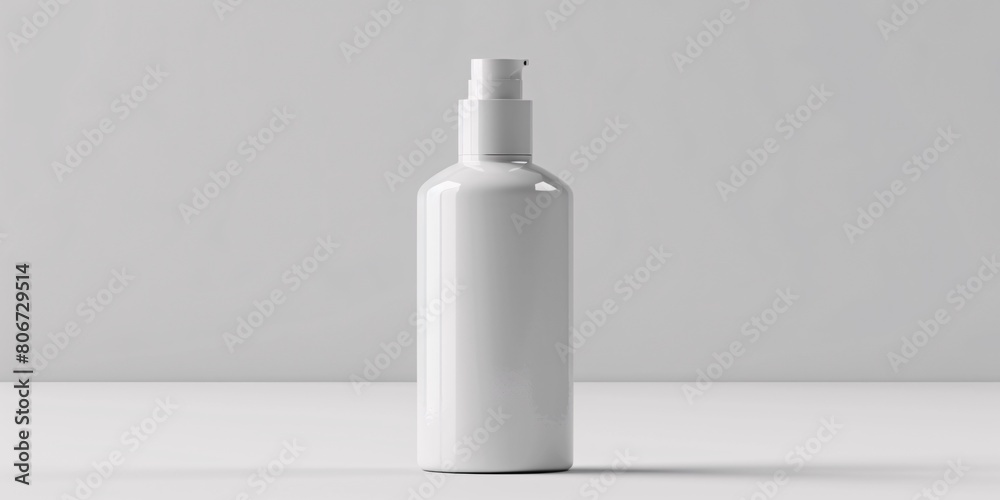 A colorless cosmetic container standing alone on a plain background, produced in 3D. Used for dispensing various cosmetic products such as creams and foams. A colorless cosmetic container standing alone on a plain background, produced in 3D. Used for dispensing various cosmetic products such as creams and foams.