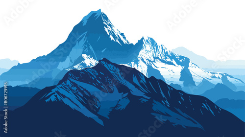 Blue shading silhouette of hill with peak snowy vector