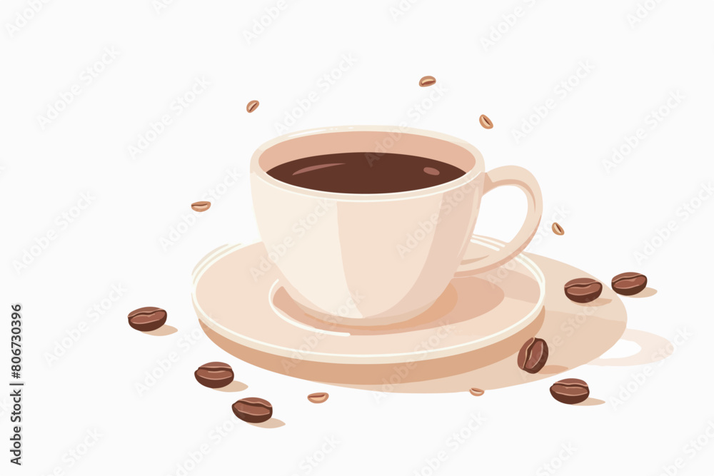 Obraz premium Cup with coffee on a white background. Coffee beans near a cup of aromatic black coffee.